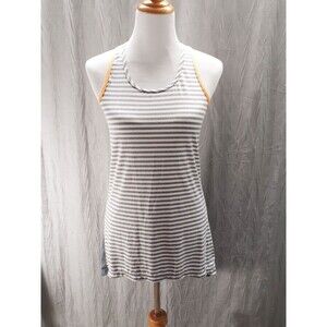 MPG Womens Active Tank Top Shirt Hi-Low Gray White Stripes w Orange Trim Size M